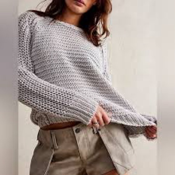 We The Free Sweaters - NWT FREE PEOPLE WE THE FREE 100% LINEN LUNAE ROCK GRAY SWEATER L